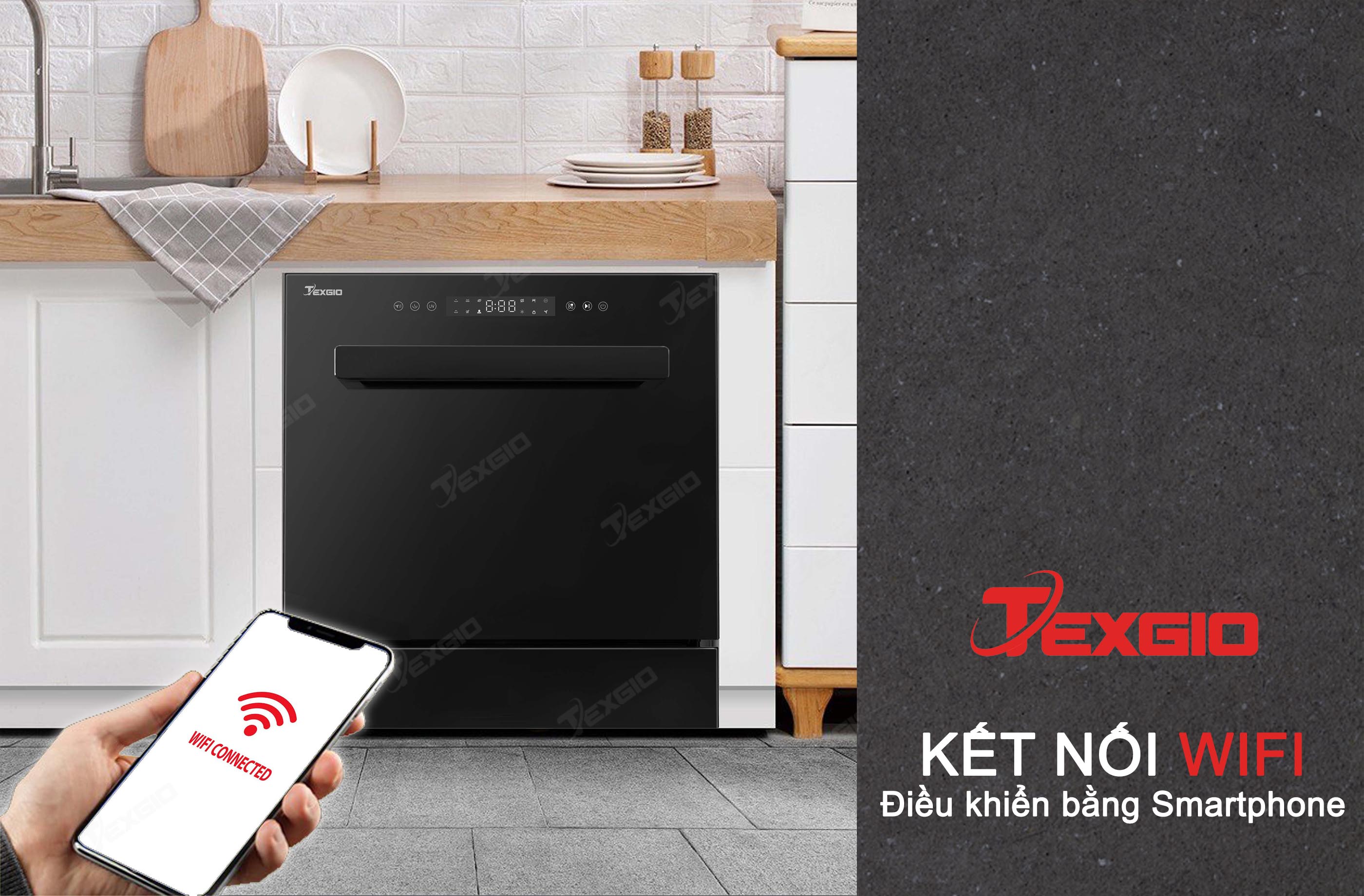 Máy rửa bát Texgio WIFI 11 Bộ TGWFD78GB - Tự Động Hé Cửa
