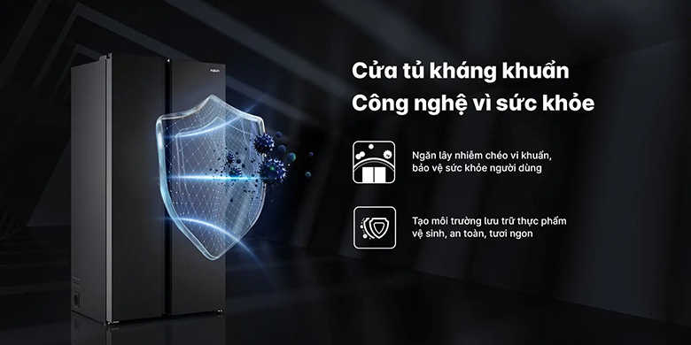 Tủ lạnh SBS Aqua Inverter 646 lít AQR-S682XA(BL) cửa tủ kháng khuẩn