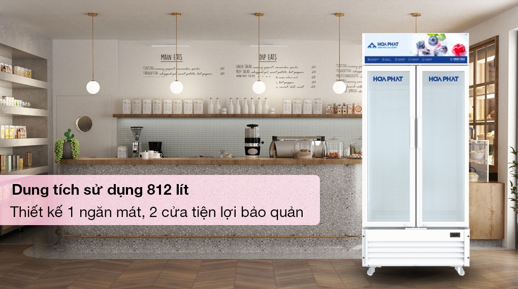 Tủ mát Hòa Phát 812 lít HSR D6812 - Dung tích sử dụng 812 lít, thích hợp kinh doanh, thiết kế 1 ngăn mát, 2 cửa tiện lợi