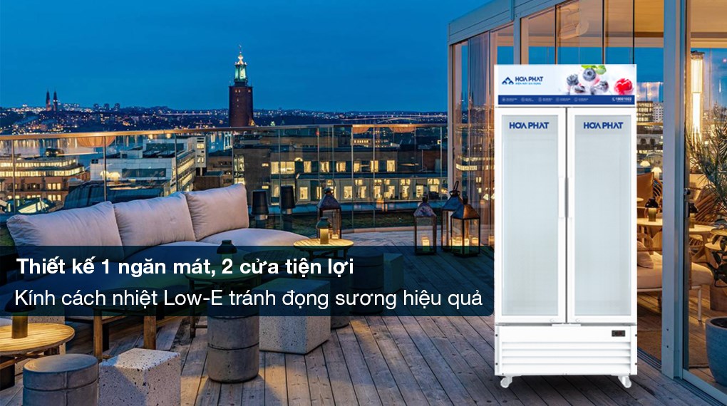 Tủ mát Hòa Phát Inverter 526 lít HSR D8526 - Thiết kế 1 ngăn mát, 2 cửa, sử dụng kính cách nhiệt Low-E tránh đọng sương